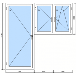 Baugruppe aus Doppelflügelfenster und Balkontür