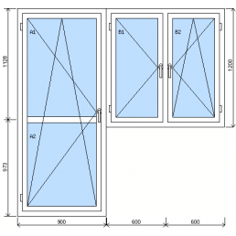 Baugruppe aus Doppelflügelfenster und Balkontür