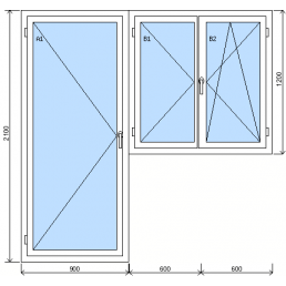 Baugruppe aus Doppelflügelfenster und Balkontür