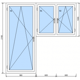 Baugruppe aus Doppelflügelfenster und Balkontür