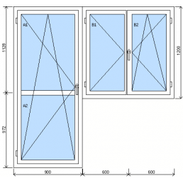 Baugruppe aus Doppelflügelfenster und Balkontür